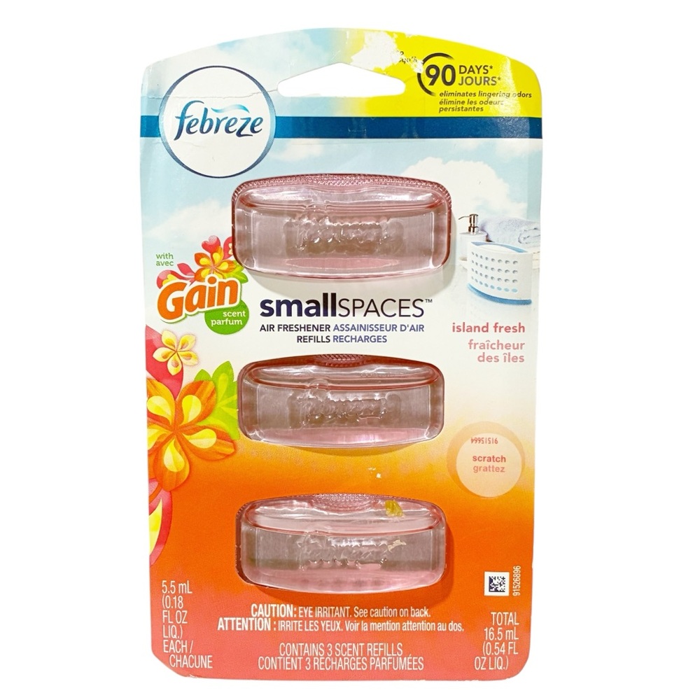 Febreze Small Spaces Refills Island Fresh Gain 3 Refills NEW